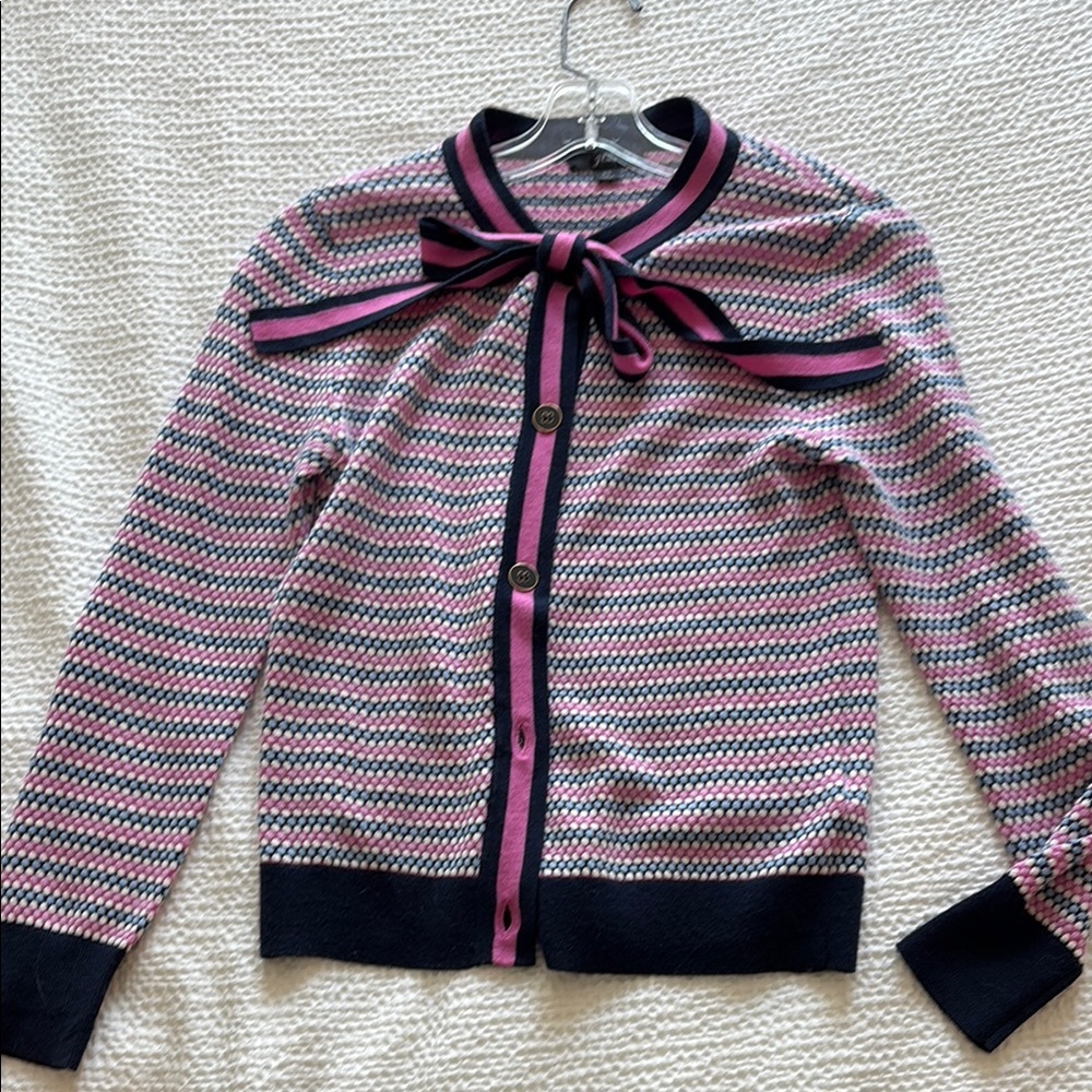 J. Crew Pink and Black Cardigan Sweater with Ribbed Cuffs
